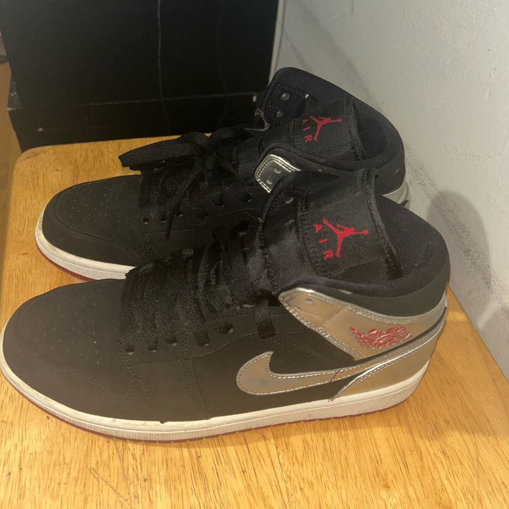 Jordan Black and Silver Sneakers with Red Accents